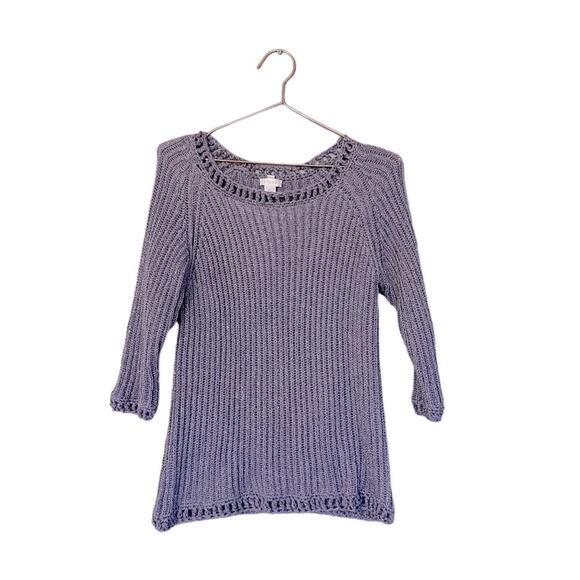 Chico's Sweater 1 Medium long Sleeve Open Knit Metallic purple Pullover - Picture 1 of 6
